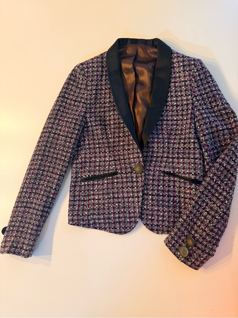 Stylish Tweed Blazer with pants and Belt - Purple Multicolor